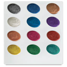 Kuretake Zig Watercolor Set - Top view of tray of 12 Pearlescent colors