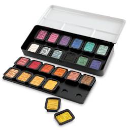 Finetec Artist Mica Watercolor - Pearlescent Set of 24. In package, two pans out of package.