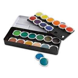 Finetec Transparent Watercolor - Assorted Colors,  Set of 24 (Paint pans in an out of set box)