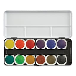 Finetec Transparent Watercolor Pan Set - Assorted Colors,  Set of 12 (Lid open)