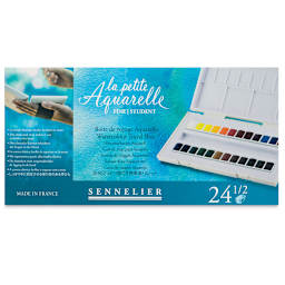 La Petite Aquarelle Watercolor, Set of 24 Half Pans (Front of packaging.)