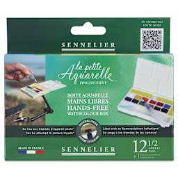 Sennelier La Petite Aquarelle Watercolor Half Pan Hands-Free Set - Set of 12, Assorted Colors front of package