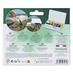 Sennelier La Petite Aquarelle Watercolor Half Pan Hands-Free Set - Set of 12, Assorted Colors back of box.