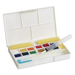 Sennelier La Petite Aquarelle Watercolor Half Pan Hands-Free Set - Set of 12 open to show pans of paint