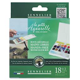 Sennelier La Petite Aquarelle Watercolor Half Pan Hands-Free Set - Set of 18, Assorted Colors front of package