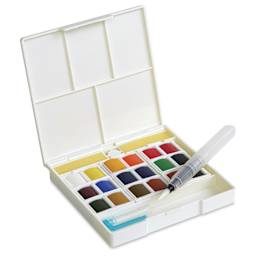 Sennelier La Petite Aquarelle Watercolor Half Pan Hands-Free Set - Set of 18 open to show pans