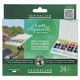 Sennelier La Petite Aquarelle Watercolor Half Pan Hands-Free Set - Set of 24 front of package