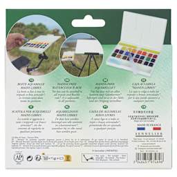 Sennelier La Petite Aquarelle Watercolor Half Pan Hands-Free Set - Set of 24 back of package