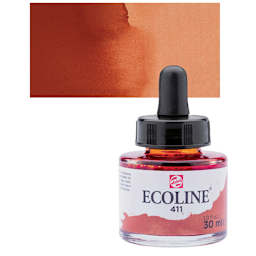 Ecoline Liquid Watercolor with Dropper - Burnt Sienna, 30 ml jar and swatch