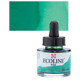 Ecoline Liquid Watercolor with Dropper - Deep Green, 30 ml jar and swatch
