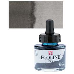 Ecoline Liquid Watercolor with Dropper - Deep Gray, 30 ml jar and swatch