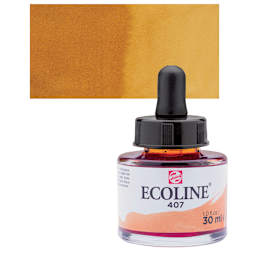 Ecoline Liquid Watercolor with Dropper - Deep Ochre, 30 ml jar and swatch