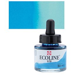 Ecoline Liquid Watercolor with Dropper - Sky Blue Cyan, 30 ml jar and swatch