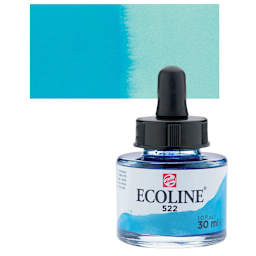 Ecoline Liquid Watercolor with Dropper - Turquoise Blue, 30 ml jar and swatch