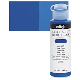 Vallejo Fluid Acrylic - Cyan Blue, 100 ml and swatch