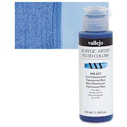 Vallejo Fluid Acrylic - Fluorescent Blue, 100 ml and swatch