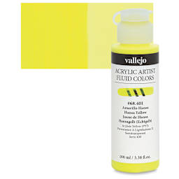 Vallejo Fluid Acrylic - Hansa Yellow, 100 ml and swatch