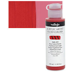 Vallejo Fluid Acrylic - Naphthol Red Light, 100 ml and swatch