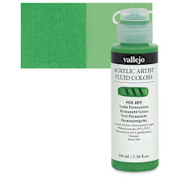 Vallejo Fluid Acrylic - Permanent Green, 100 ml and swatch