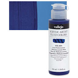 Vallejo Fluid Acrylic - Phthalocyanine Blue, 100 ml and swatch