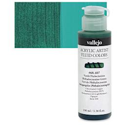 Vallejo Fluid Acrylic - Phthalocyanine Green, 100 ml and swatch