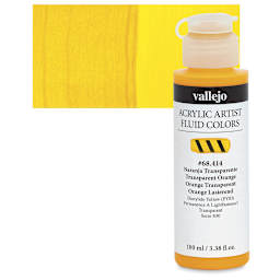 Vallejo Fluid Acrylic - Transparent Orange, 100 ml and swatch