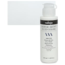 Vallejo Fluid Acrylic - Zinc White, 100 ml and swatch