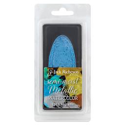 Richeson Collegiate Semi-Moist Watercolor Pans - closeup of Metallic Blue pan in package