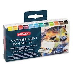 Derwent Inktense Paint Pan Set - Angled view of front of package of Travel Set