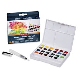 Derwent Inktense Paint Pans - Set of 24, Assorted Colors with package and included mini Waterbrush