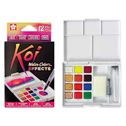 Koi Creative Art Colors Sketch Watercolor Set - Set of 12 w/Brush box front beside open set