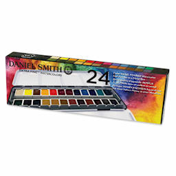 Front of package for Daniel Smith Watercolor Half Pan - Set of 24, Metal Box