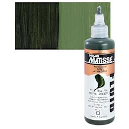 Matisse Fluid Acrylic - Australian Olive Green, 135 ml bottle and swatch