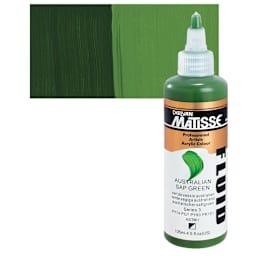 Matisse Fluid Acrylic - Australian Sap Green, 135 ml bottle and swatch