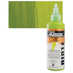 Matisse Fluid Acrylic - Australian Yellow Green, 135 ml bottle and swatch