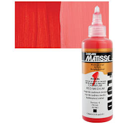 Matisse Fluid Acrylic - Cadmium Red Medium, 135 ml bottle and swatch