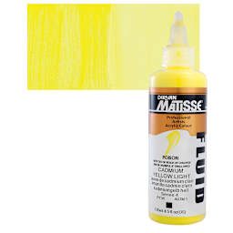 Matisse Fluid Acrylic - Cadmium Yellow Light, 135 ml bottle and swatch
