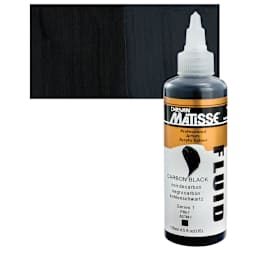 Matisse Fluid Acrylic - Carbon Black, 135 ml bottle and swatch