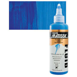 Matisse Fluid Acrylic - Cerulean Blue, 135 ml bottle and swatch