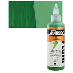 Matisse Fluid Acrylic - Chromium Oxide Green, 135 ml bottle and swatch
