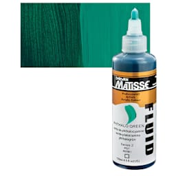 Matisse Fluid Acrylic - Phthalo Green, 135 ml bottle and swatch