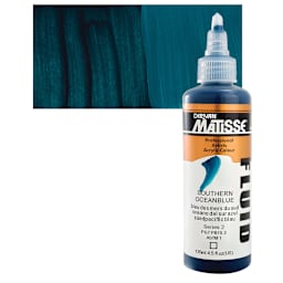 Matisse Fluid Acrylic - Southern Ocean Blue, 135 ml bottle and swatch