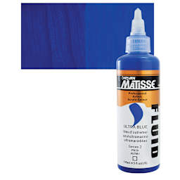 Matisse Fluid Acrylic - Ultra Blue, 135 ml bottle and swatch