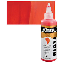 Matisse Fluid Acrylic - Vermillion, 135 ml bottle and swatch