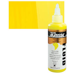 Matisse Fluid Acrylic - Yellow Mid Azo, 135 ml bottle and swatch