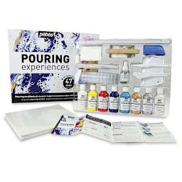 Pebeo Pouring Experiences Kit - Components of Kit shown next to package