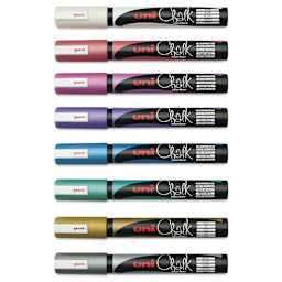 Uni Chalk Markers - Pkg of 8, Metallic, Medium out of packaging with caps on