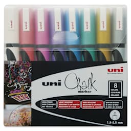 Uni Chalk Markers - Pkg of 8, Metallic, Medium front of packaging
