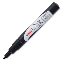 Uni Chalk Markers - Angled view of uncapped 1.3 mm Black Marker 