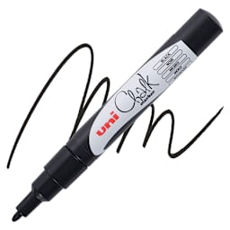 Uni Chalk Marker - Black, 1.3 mm marker and swatch